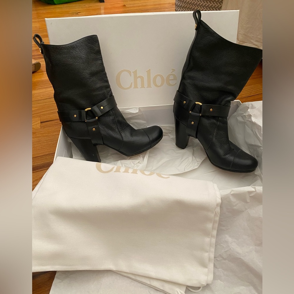 Chloe Black Leather Moto Boots